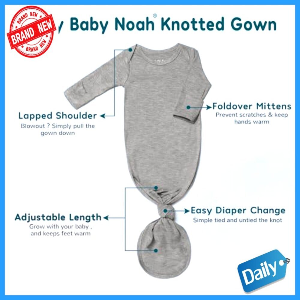 Newborn Knotted Sleep Gown Set with Hat Bow Clip Bib 0-3M - Picture 6 of 7